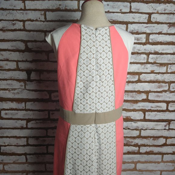 Studio 1 NY Dress Color Block Coral & Ivory w Cro - Picture 6 of 11